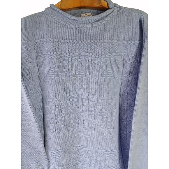 Basic Editions Vintage Light Blue Knit Pullover Sweater Snowflake Pattern Size L - Picture 2 of 15